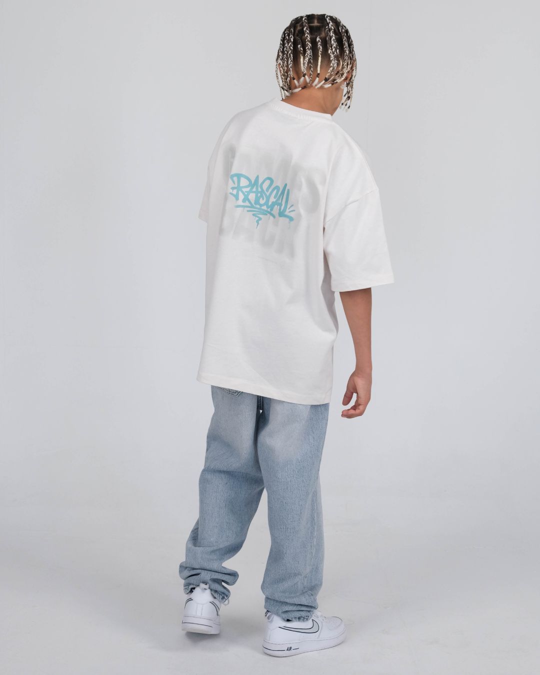 Games Back T-Shirt - Off White / Aqua