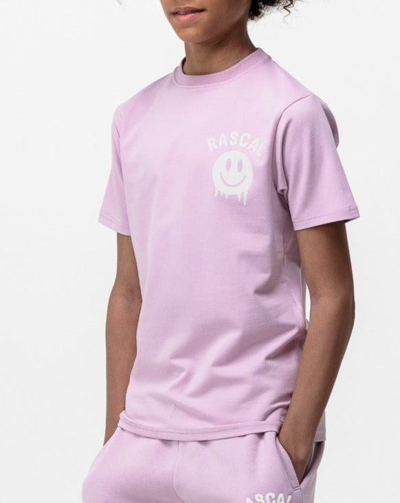 boy wearing Rascal pink smiley tshirt 