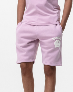 boy model wearing Rascal pink jogger smiley face shorts