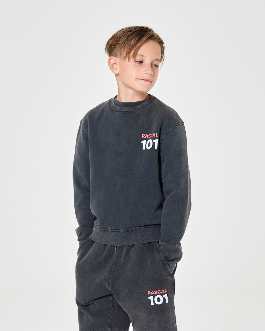 101 Acid Wash Crew Sweatshirt - Charcoal