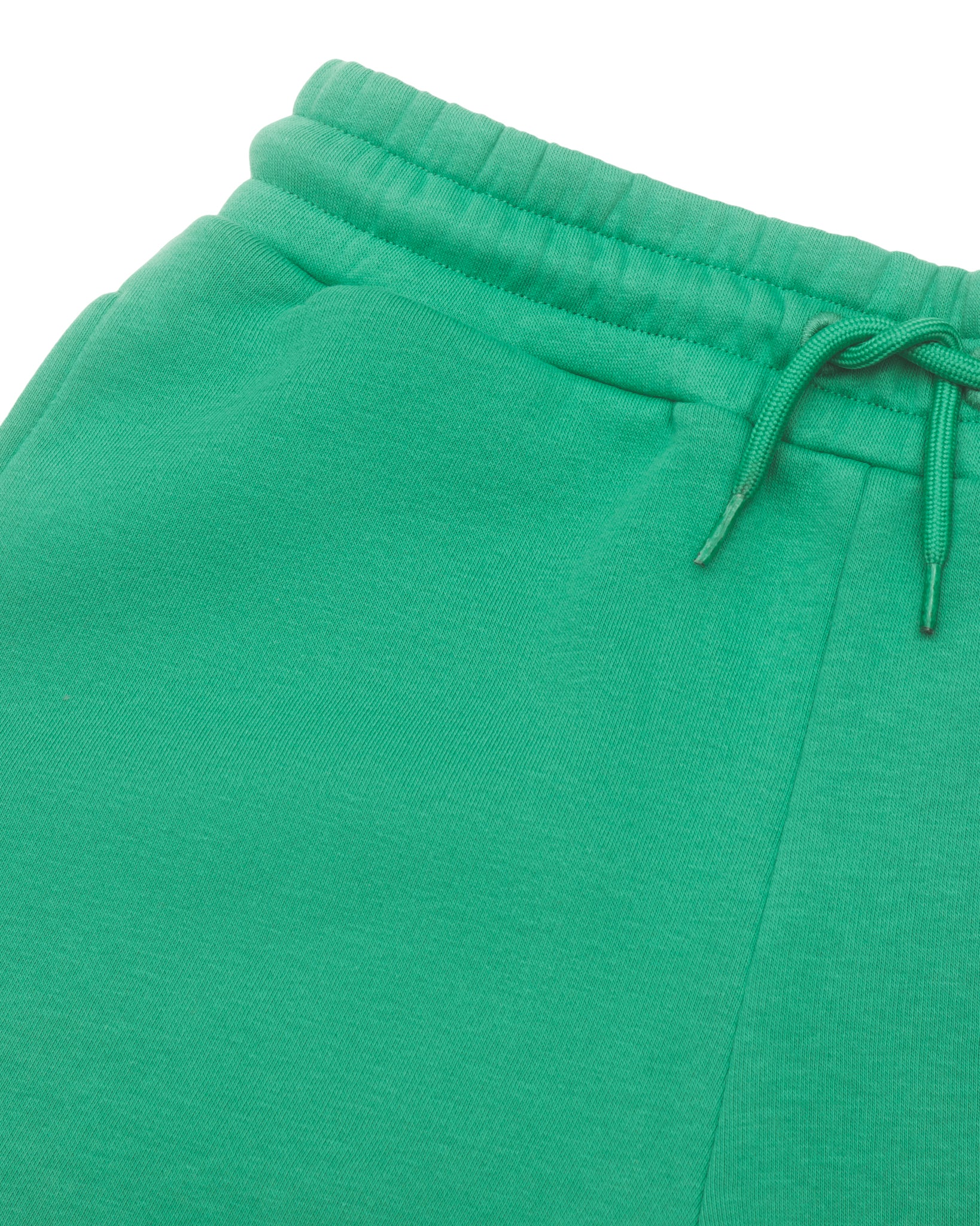 close up of drawstring detail on Rascal green kids cotton shorts