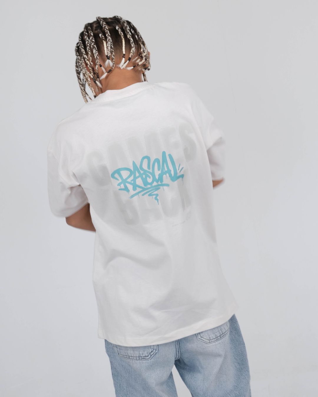 Games Back T-Shirt - Off White / Aqua
