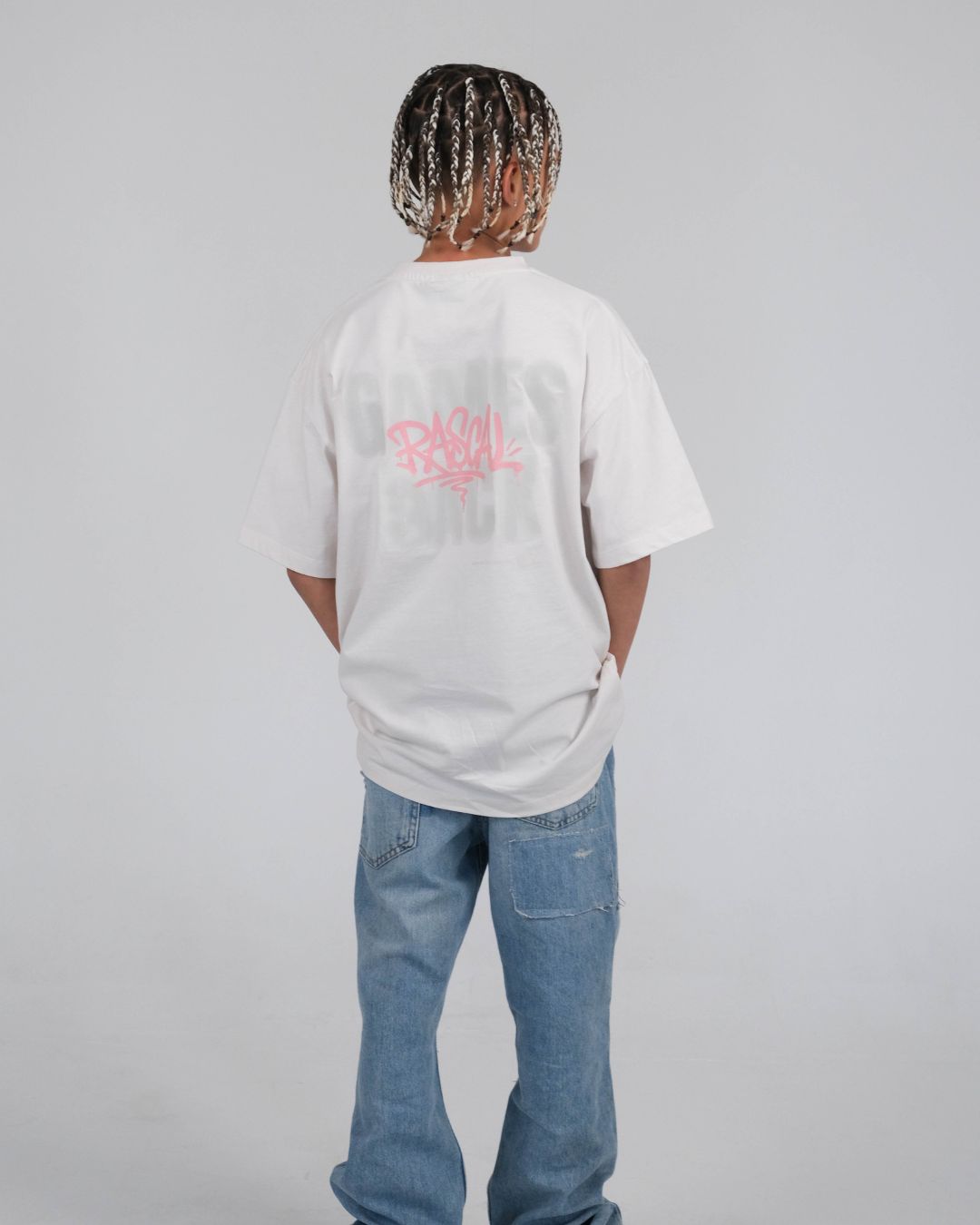 Games Back T-Shirt - Off White / Pink
