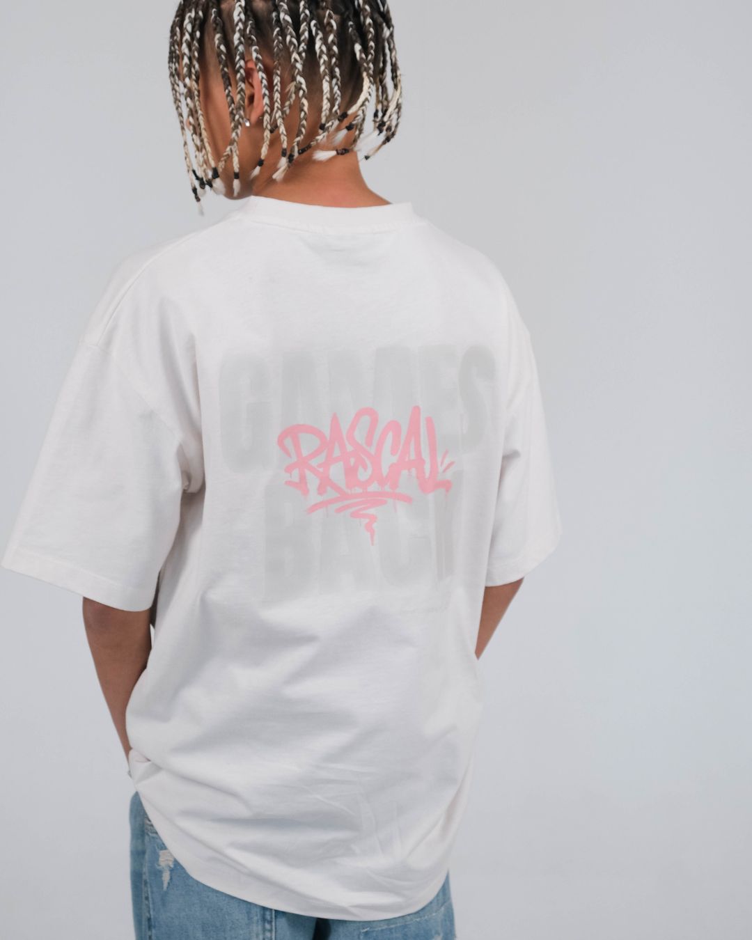Games Back T-Shirt - Off White / Pink