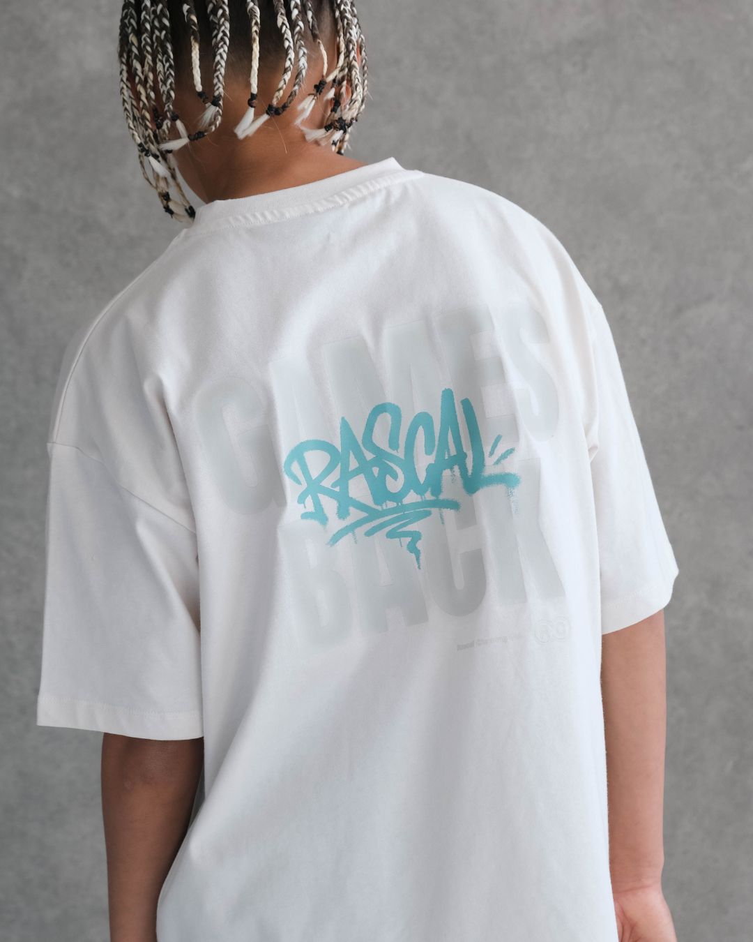 Games Back T-Shirt - Off White / Aqua