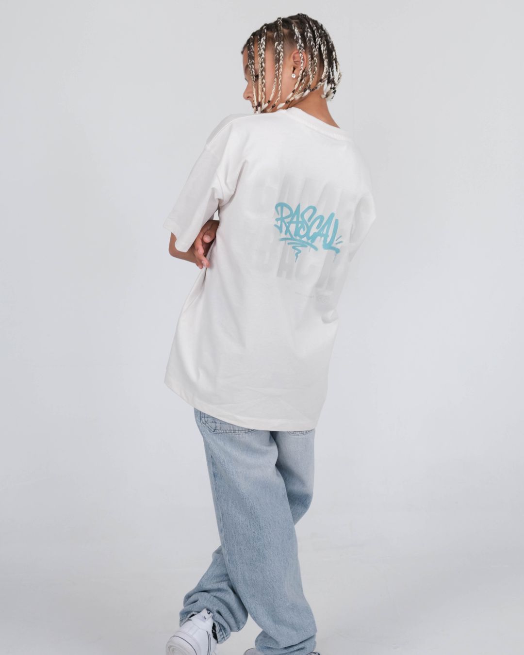 Games Back T-Shirt - Off White / Aqua